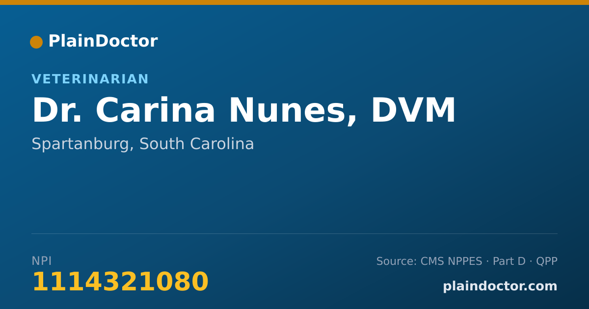 Shareable card for Carina Nunes, DVM - Veterinarian, Spartanburg, SC