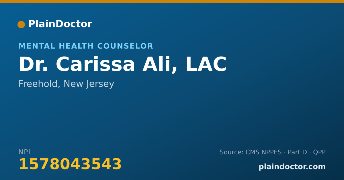 Shareable card for Carissa Ali, LAC - Mental Health Counselor, Freehold, NJ