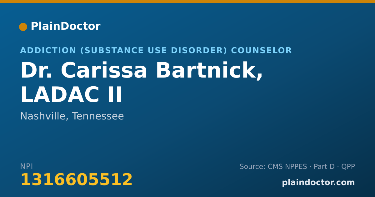 Shareable card for Carissa Bartnick, LADAC II - Addiction (Substance Use Disorder) Counselor, Nashville, TN