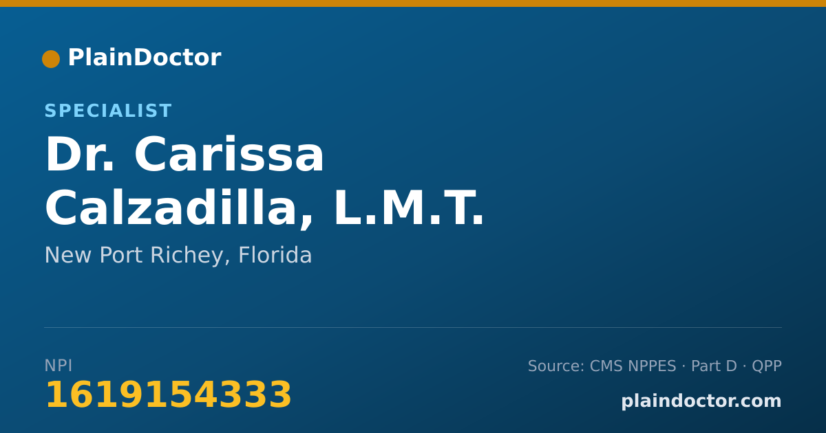 Shareable card for Carissa Calzadilla, L.M.T. - Specialist, New Port Richey, FL