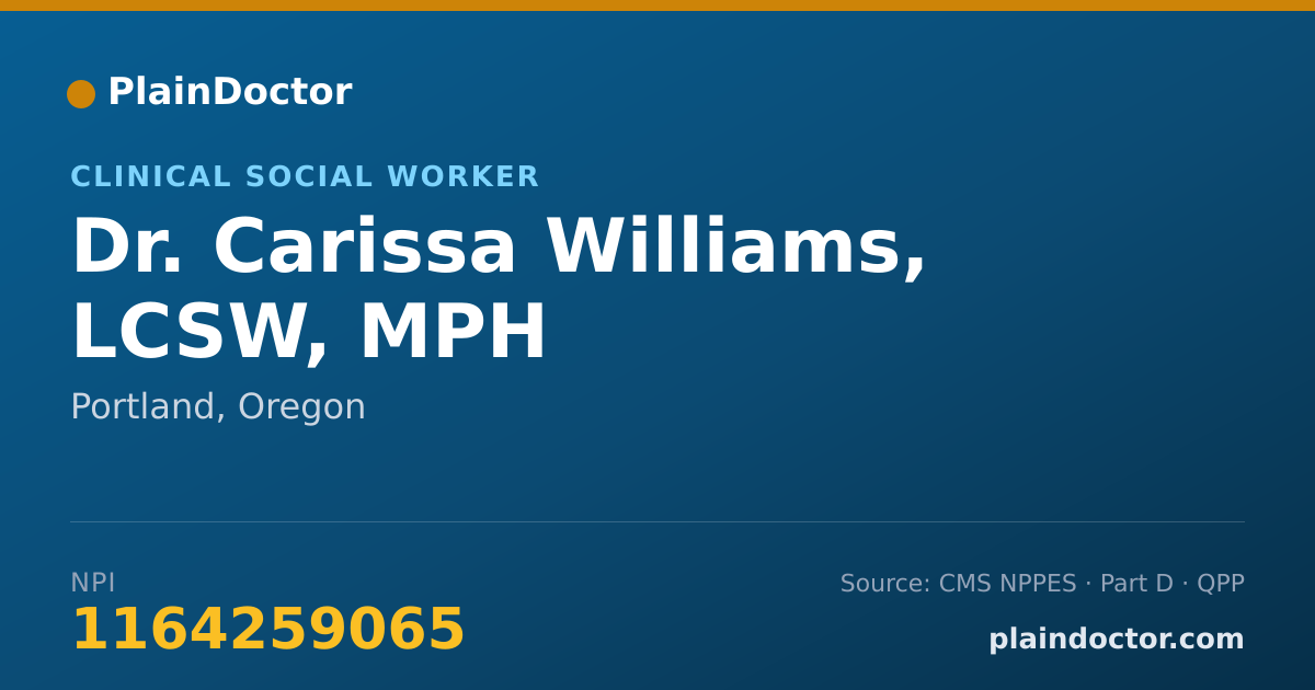 Shareable card for Carissa Williams, LCSW, MPH - Clinical Social Worker, Portland, OR