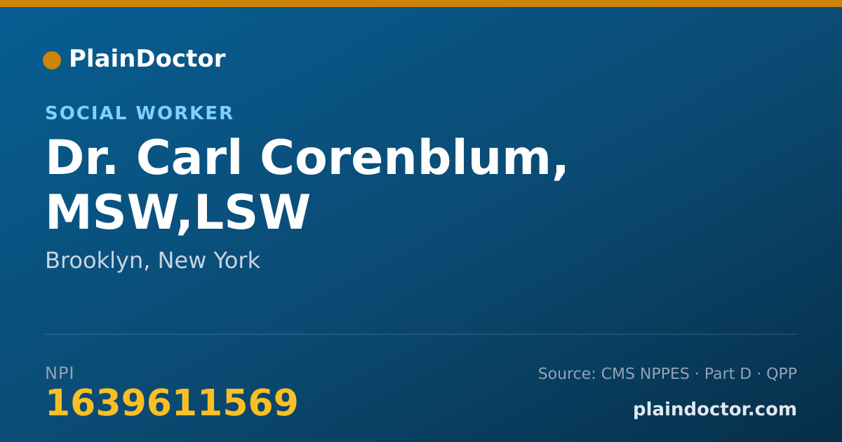 Shareable card for Carl Corenblum, MSW,LSW - Social Worker, Brooklyn, NY
