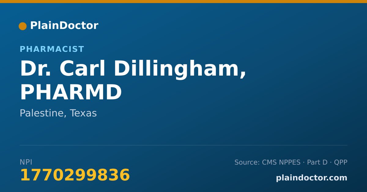 Shareable card for Carl Dillingham, PHARMD - Pharmacist, Palestine, TX