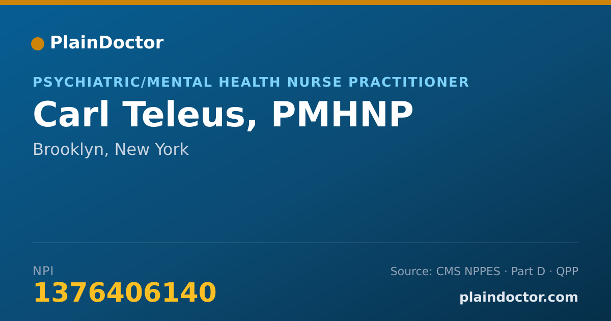 Shareable card for Carl Teleus, PMHNP - Psychiatric/Mental Health Nurse Practitioner, Brooklyn, NY