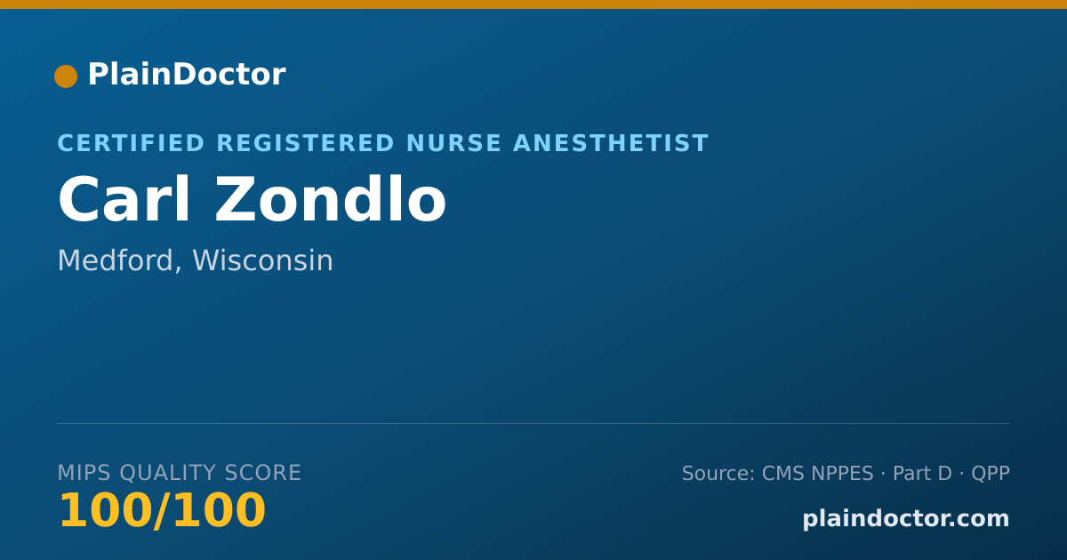 Shareable card for Carl Zondlo - Certified Registered Nurse Anesthetist, Medford, WI