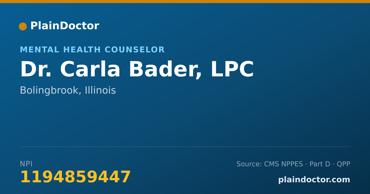 Shareable card for Carla Bader, LPC - Mental Health Counselor, Bolingbrook, IL