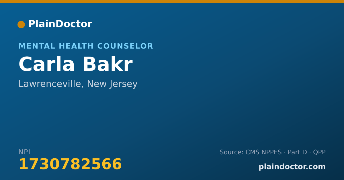 Shareable card for Carla Bakr - Mental Health Counselor, Lawrenceville, NJ