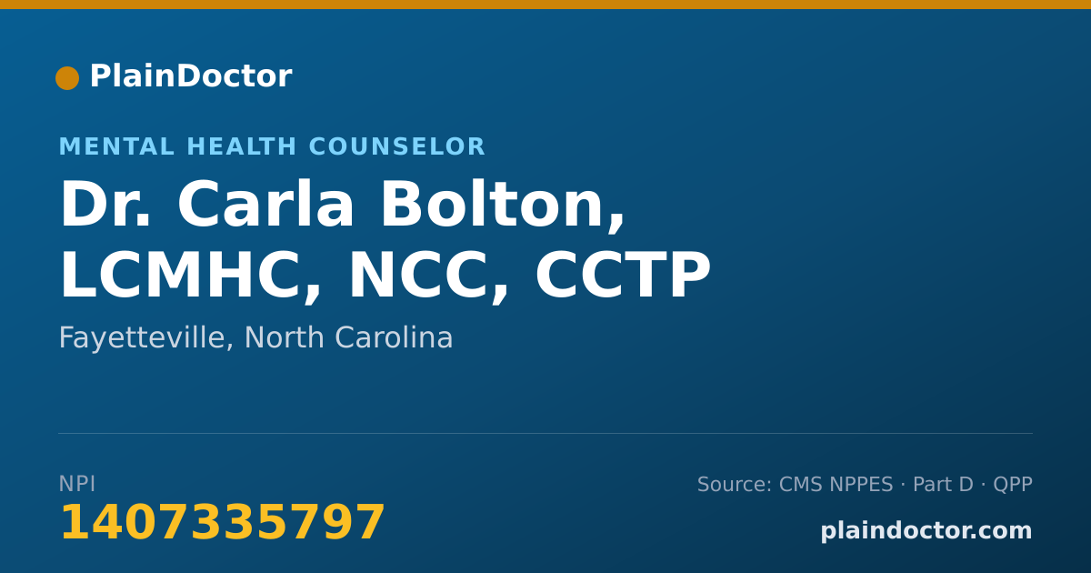 Shareable card for Carla Bolton, LCMHC, NCC, CCTP - Mental Health Counselor, Fayetteville, NC