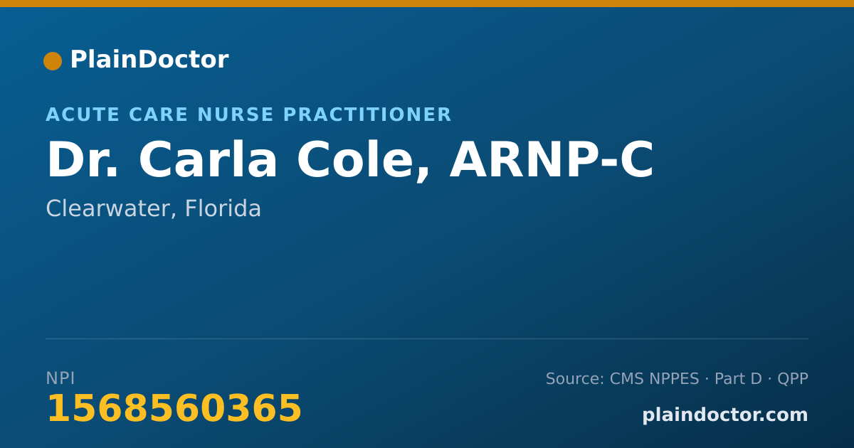 Shareable card for Carla Cole, ARNP-C - Acute Care Nurse Practitioner, Clearwater, FL