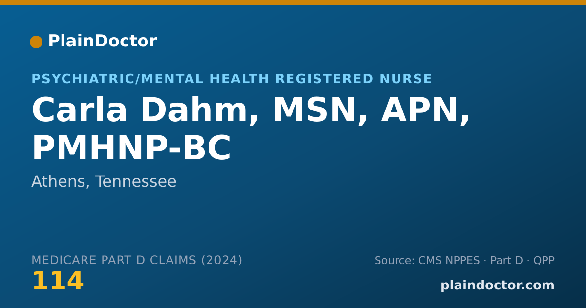 Shareable card for Carla Dahm, MSN, APN, PMHNP-BC - Psychiatric/Mental Health Registered Nurse, Athens, TN