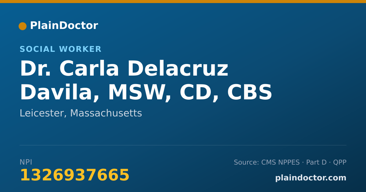 Shareable card for Carla Delacruz Davila, MSW, CD, CBS - Social Worker, Leicester, MA