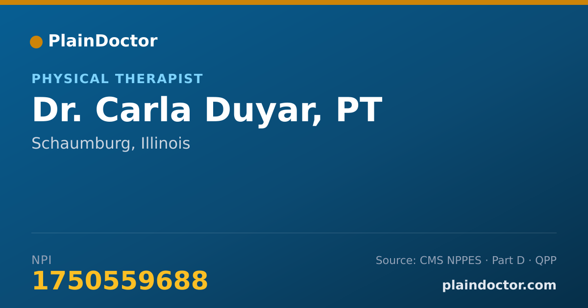 Shareable card for Carla Duyar, PT - Physical Therapist, Schaumburg, IL