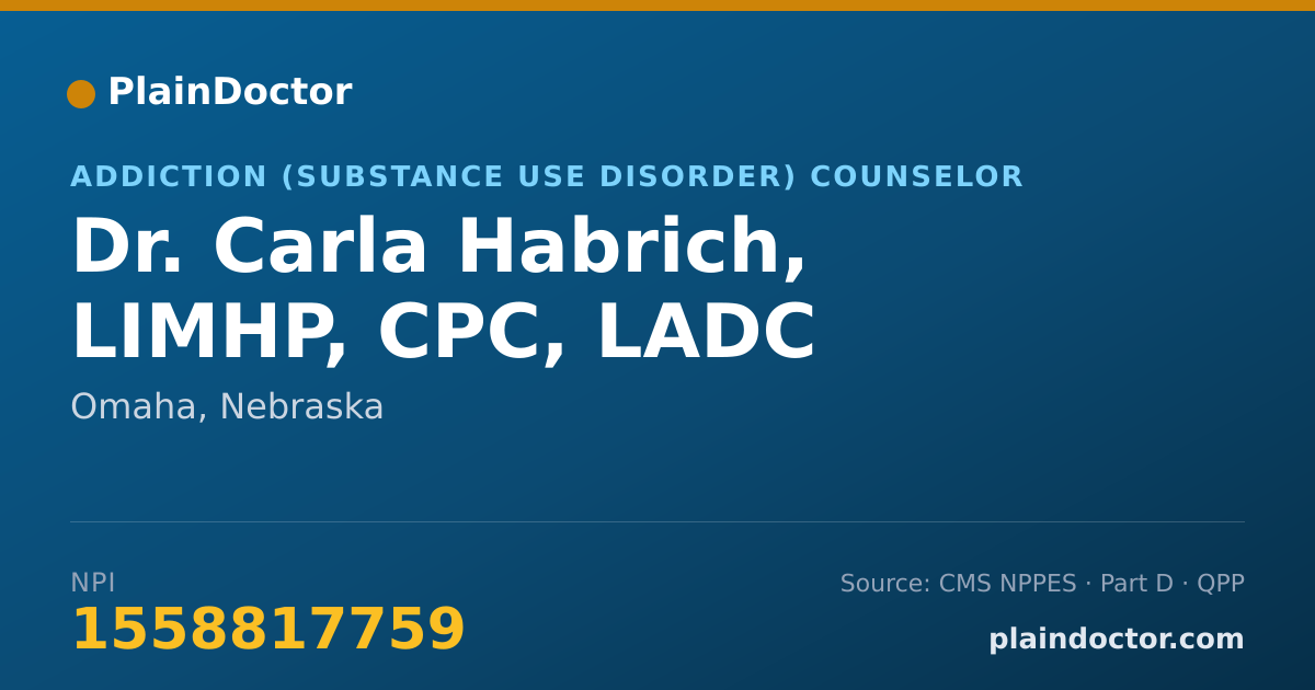 Shareable card for Carla Habrich, LIMHP,  CPC, LADC - Addiction (Substance Use Disorder) Counselor, Omaha, NE