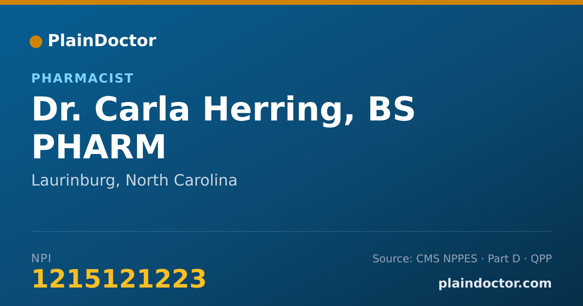 Shareable card for Carla Herring, BS PHARM - Pharmacist, Laurinburg, NC