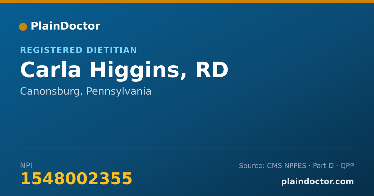 Shareable card for Carla Higgins, RD - Registered Dietitian, Canonsburg, PA