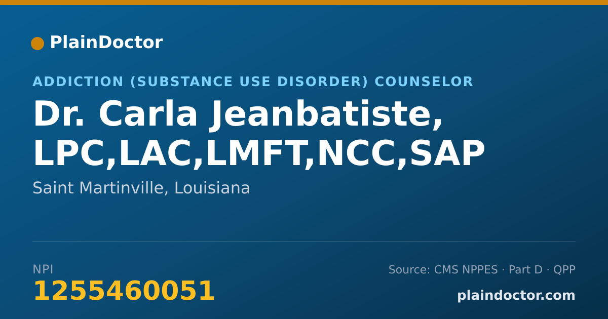 Shareable card for Carla Jeanbatiste, LPC,LAC,LMFT,NCC,SAP - Addiction (Substance Use Disorder) Counselor, Saint Martinville, LA