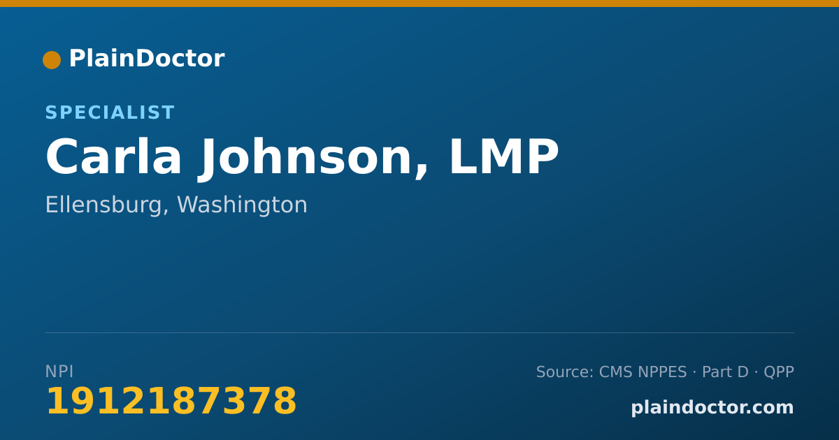 Shareable card for Carla Johnson, LMP - Specialist, Ellensburg, WA