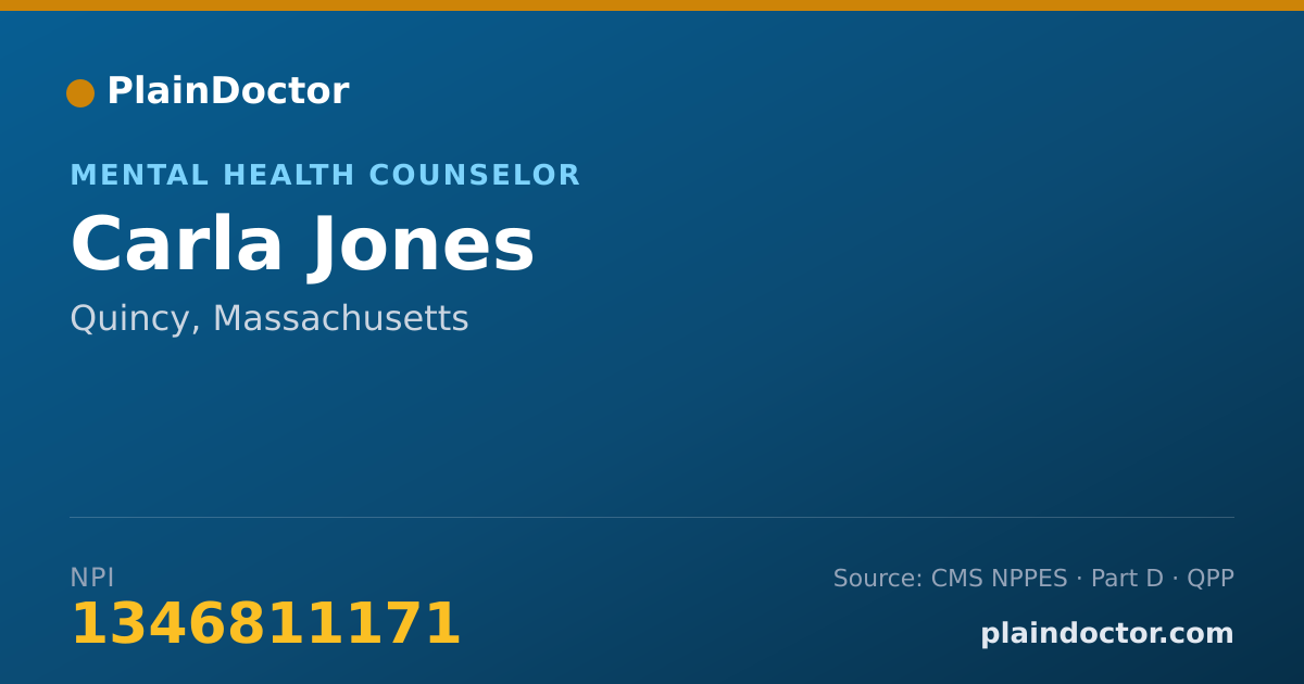 Shareable card for Carla Jones - Mental Health Counselor, Quincy, MA