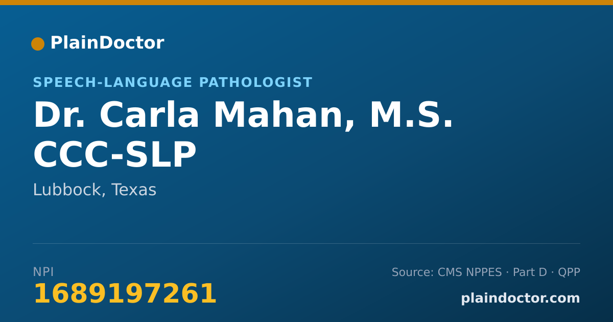 Shareable card for Carla Mahan, M.S. CCC-SLP - Speech-Language Pathologist, Lubbock, TX