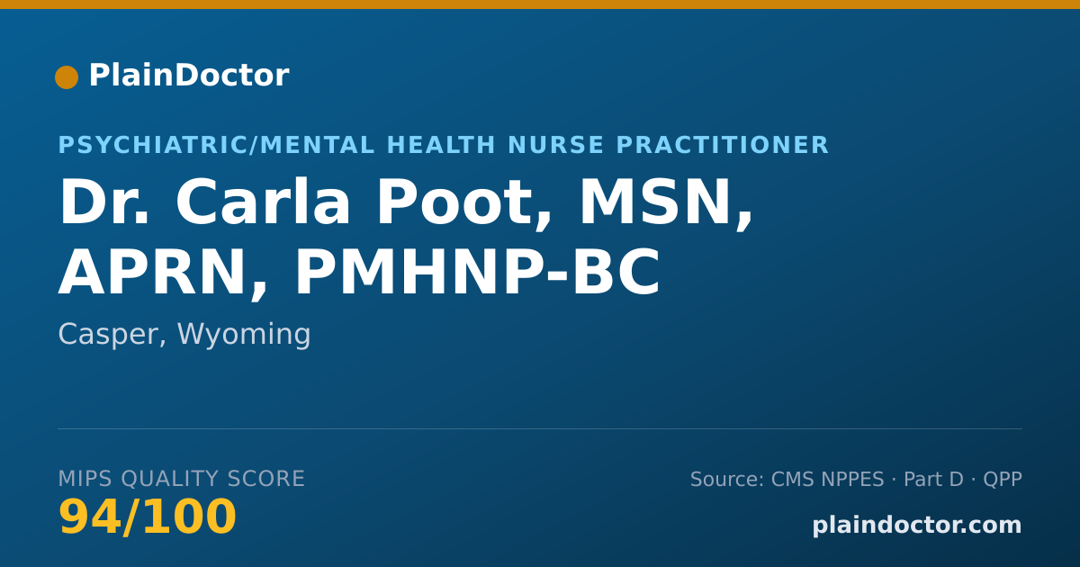 Shareable card for Carla Poot, MSN, APRN, PMHNP-BC - Psychiatric/Mental Health Nurse Practitioner, Casper, WY