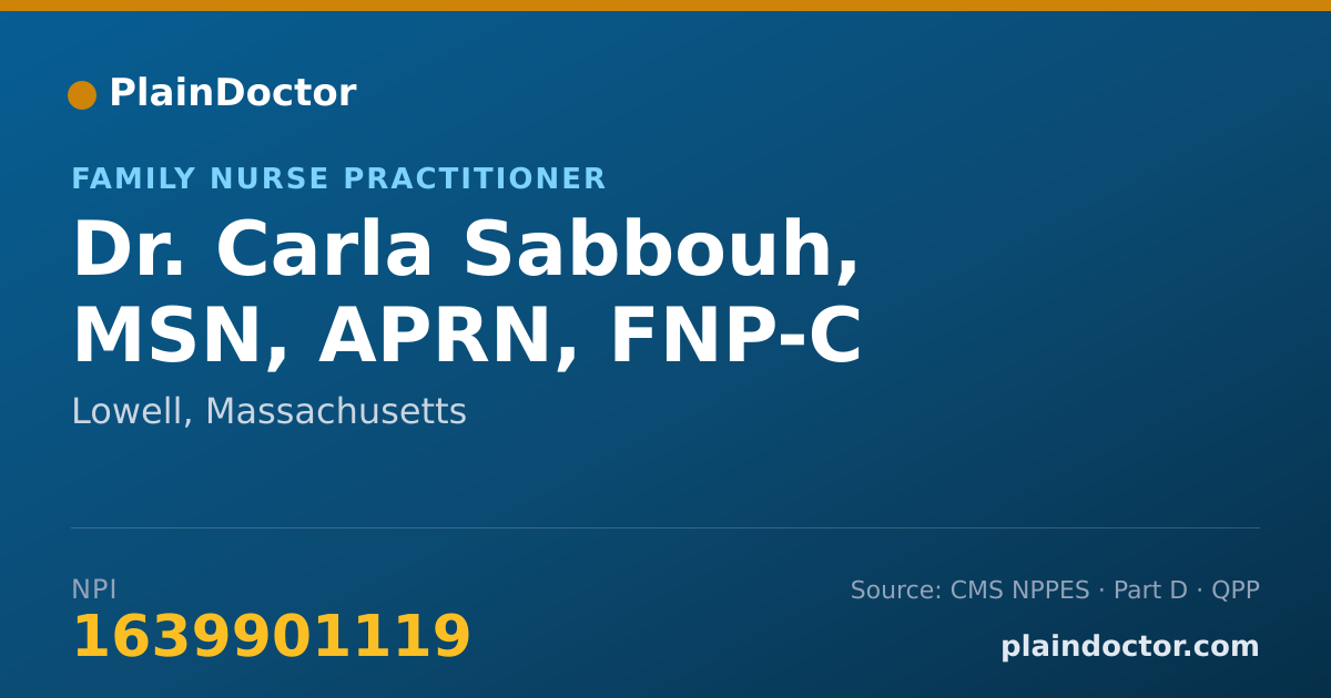 Shareable card for Carla Sabbouh, MSN, APRN, FNP-C - Family Nurse Practitioner, Lowell, MA