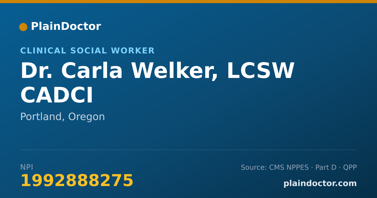 Shareable card for Carla Welker, LCSW CADCI - Clinical Social Worker, Portland, OR