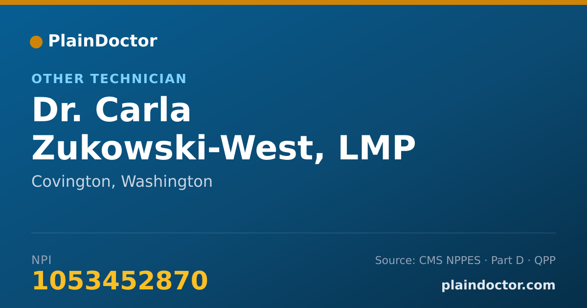 Shareable card for Carla Zukowski-West, LMP - Other Technician, Covington, WA
