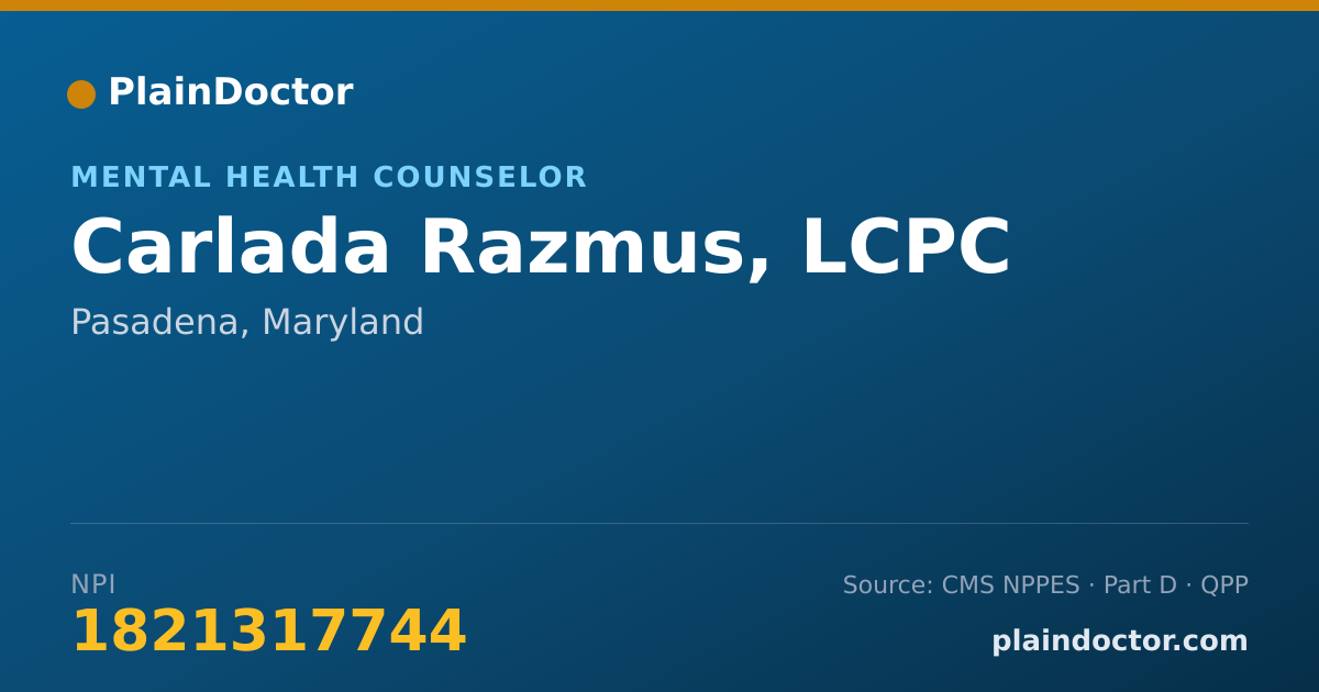 Shareable card for Carlada Razmus, LCPC - Mental Health Counselor, Pasadena, MD