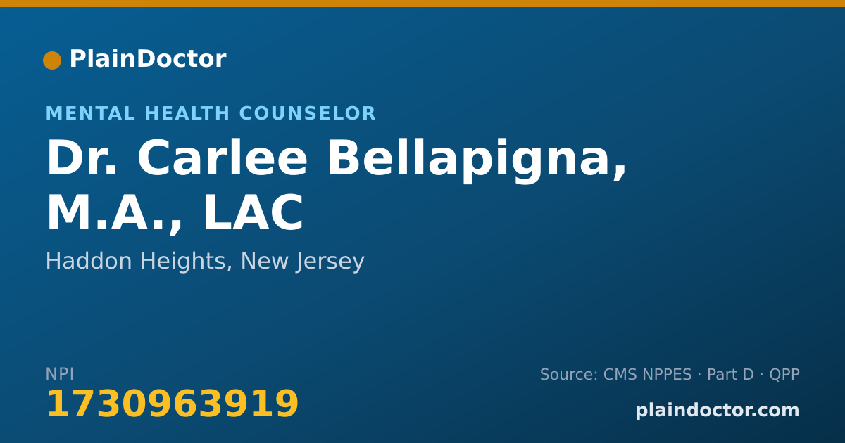 Shareable card for Carlee Bellapigna, M.A., LAC - Mental Health Counselor, Haddon Heights, NJ