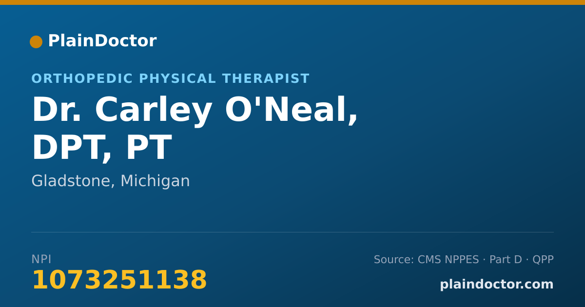 Shareable card for Carley O'Neal, DPT, PT - Orthopedic Physical Therapist, Gladstone, MI