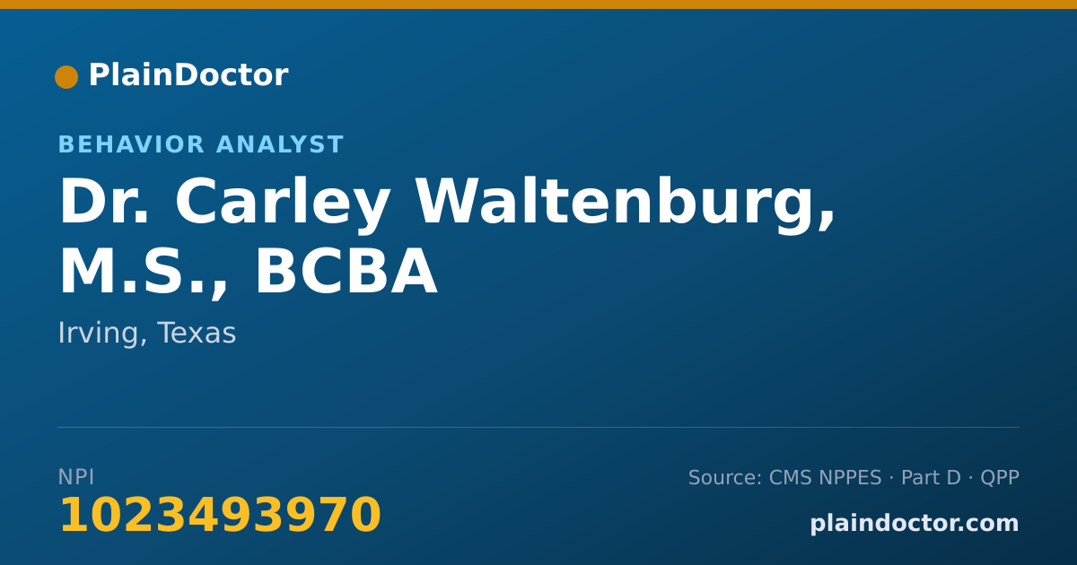 Shareable card for Carley Waltenburg, M.S., BCBA - Behavior Analyst, Irving, TX
