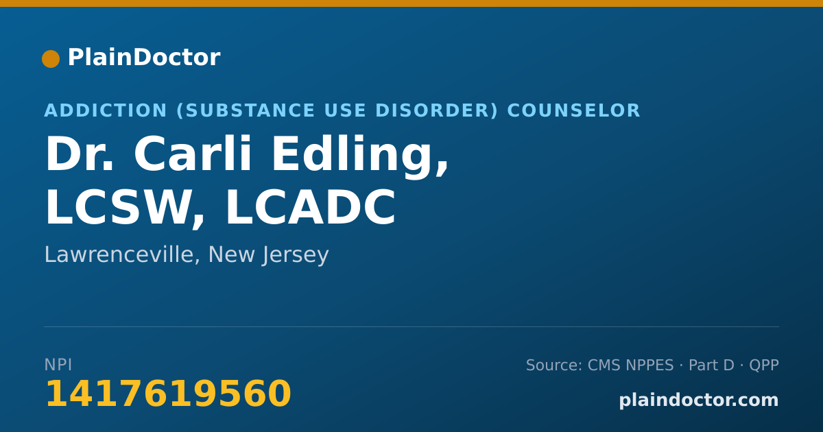 Shareable card for Carli Edling, LCSW, LCADC - Addiction (Substance Use Disorder) Counselor, Lawrenceville, NJ