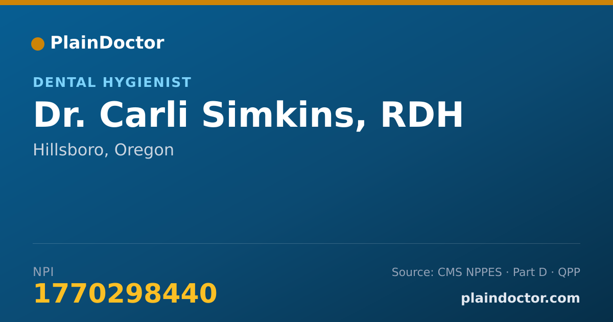 Shareable card for Carli Simkins, RDH - Dental Hygienist, Hillsboro, OR