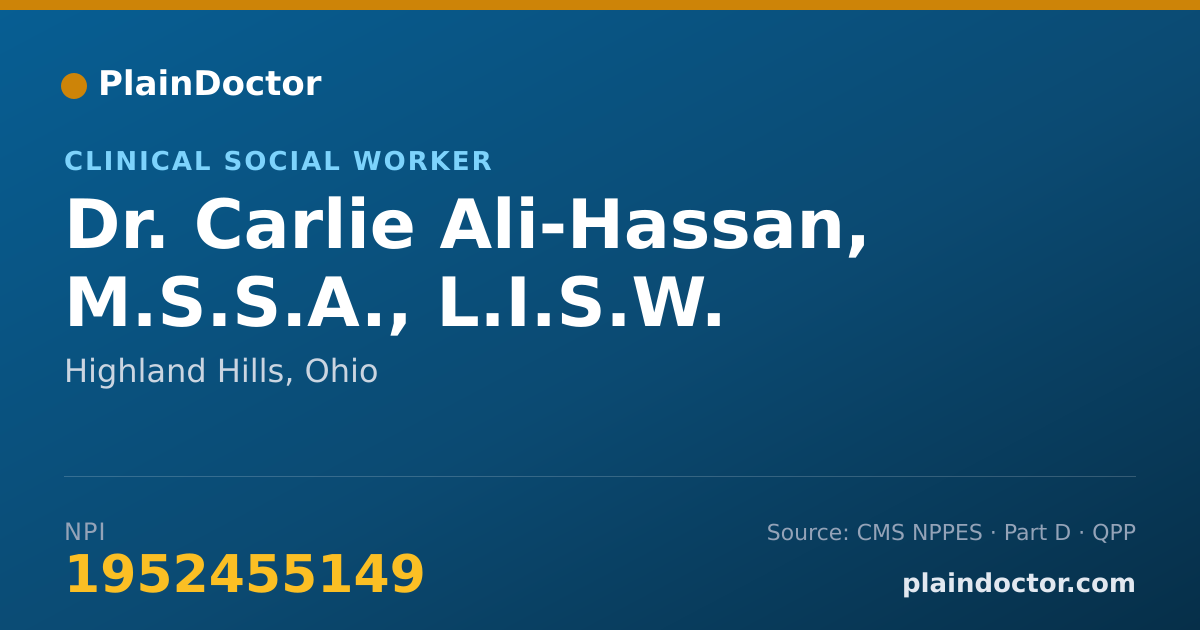 Shareable card for Carlie Ali-Hassan, M.S.S.A., L.I.S.W. - Clinical Social Worker, Highland Hills, OH