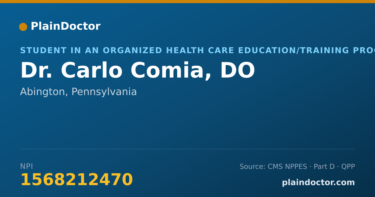 Shareable card for Carlo Comia, DO - Student in an Organized Health Care Education/Training Program, Abington, PA