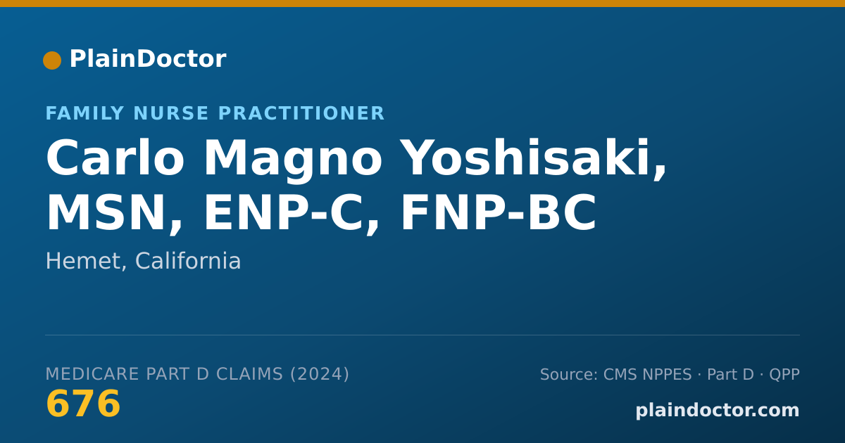 Shareable card for Carlo Magno Yoshisaki, MSN, ENP-C,  FNP-BC - Family Nurse Practitioner, Hemet, CA