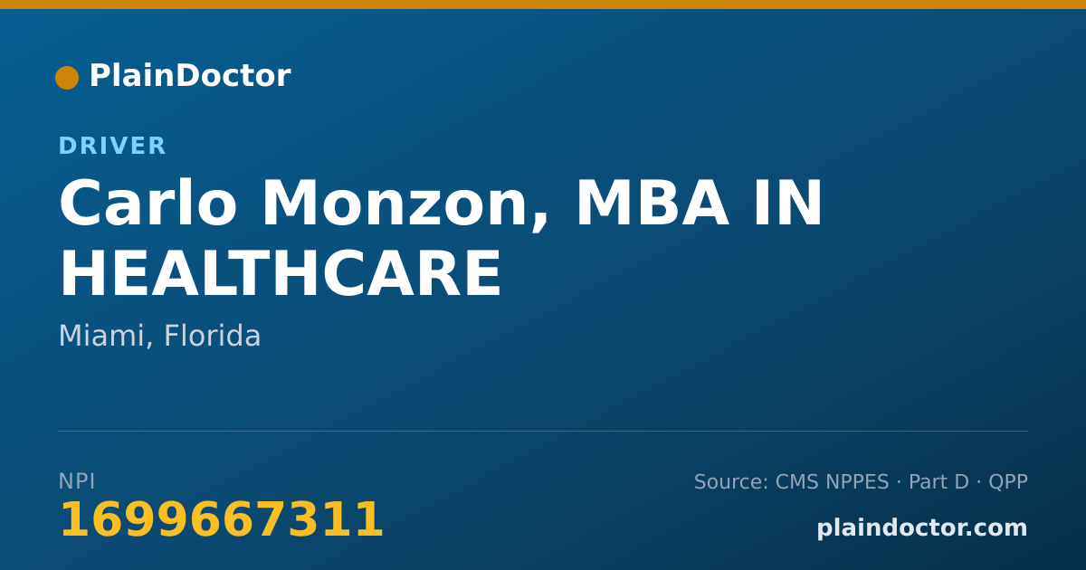 Shareable card for Carlo Monzon, MBA IN HEALTHCARE - Driver, Miami, FL