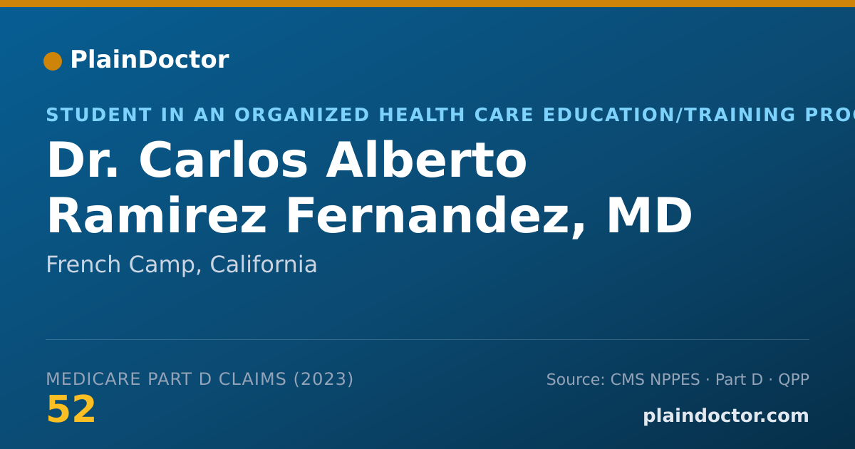 Shareable card for Carlos Alberto Ramirez Fernandez, MD - Student in an Organized Health Care Education/Training Program, French Camp, CA