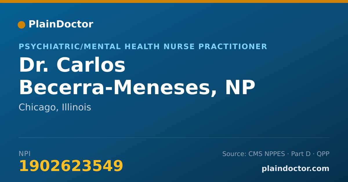 Shareable card for Carlos Becerra-Meneses, NP - Psychiatric/Mental Health Nurse Practitioner, Chicago, IL