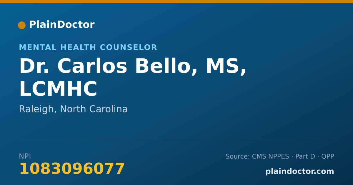 Shareable card for Carlos Bello, MS, LCMHC - Mental Health Counselor, Raleigh, NC