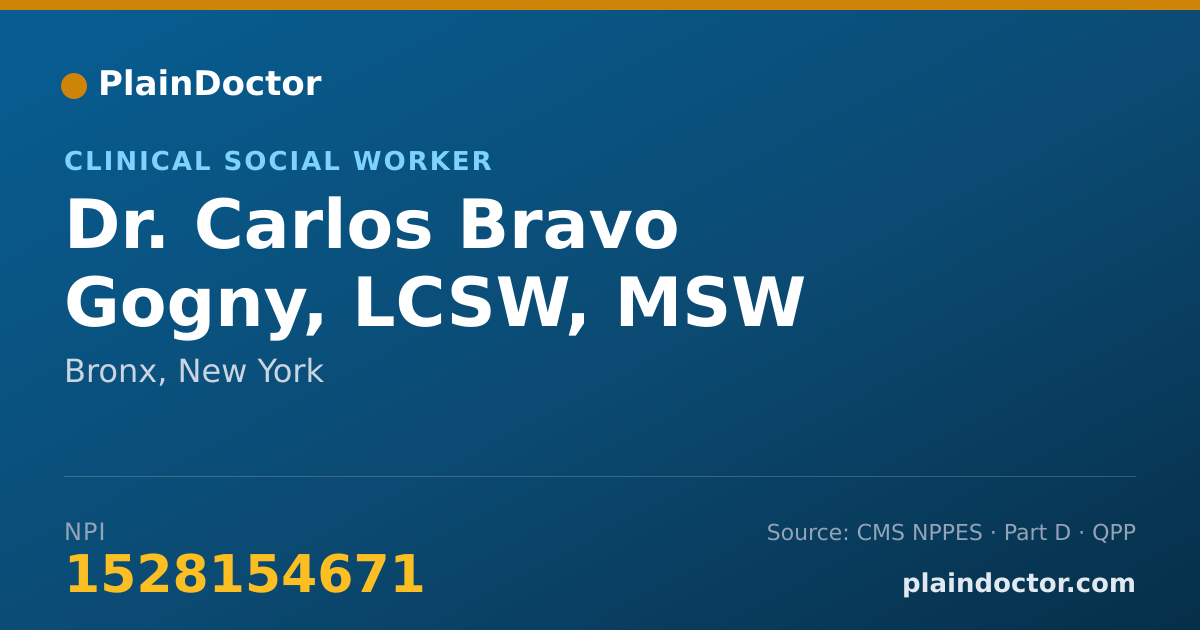 Shareable card for Carlos Bravo Gogny, LCSW, MSW - Clinical Social Worker, Bronx, NY