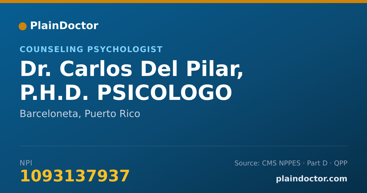 Shareable card for Carlos Del Pilar, P.H.D. PSICOLOGO - Counseling Psychologist, Barceloneta, PR