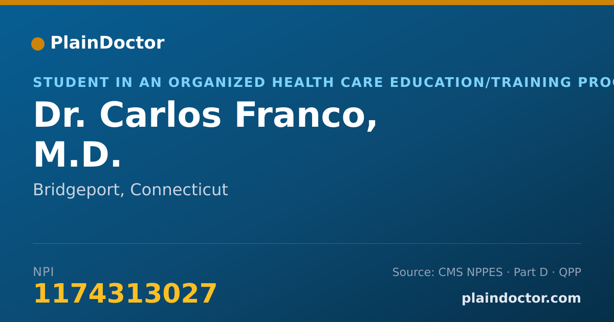 Shareable card for Carlos Franco, M.D. - Student in an Organized Health Care Education/Training Program, Bridgeport, CT