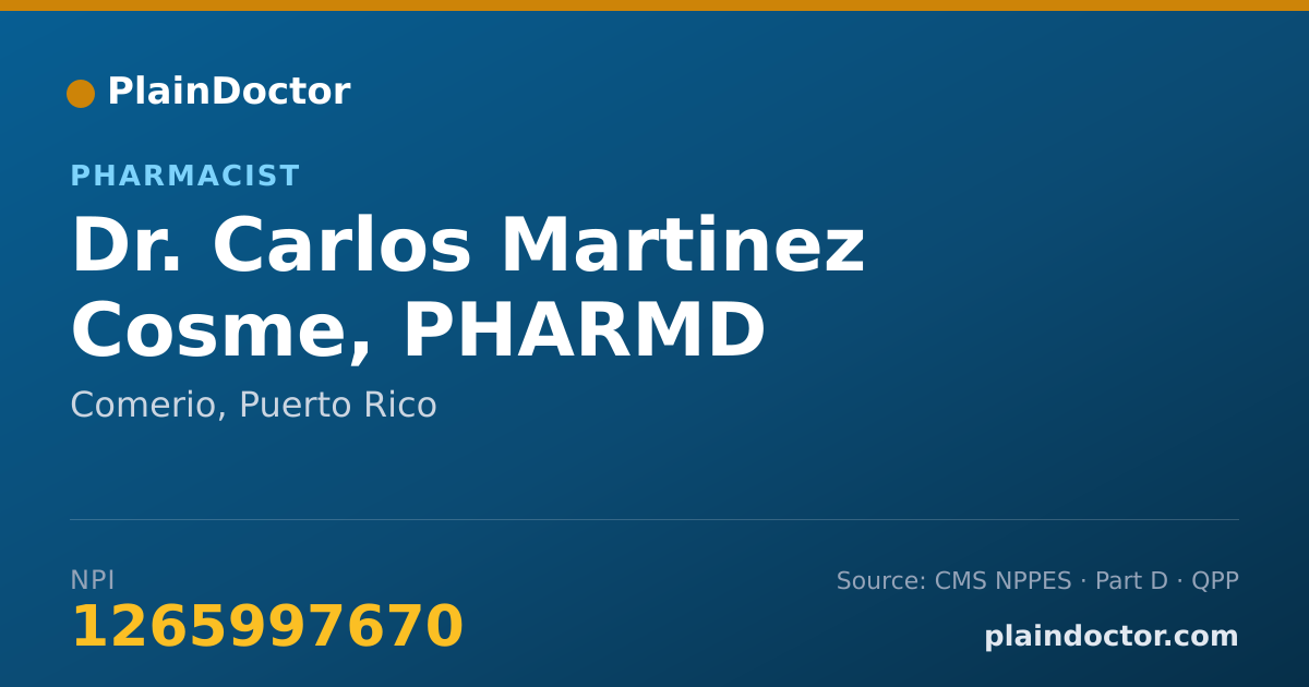 Shareable card for Carlos Martinez Cosme, PHARMD - Pharmacist, Comerio, PR