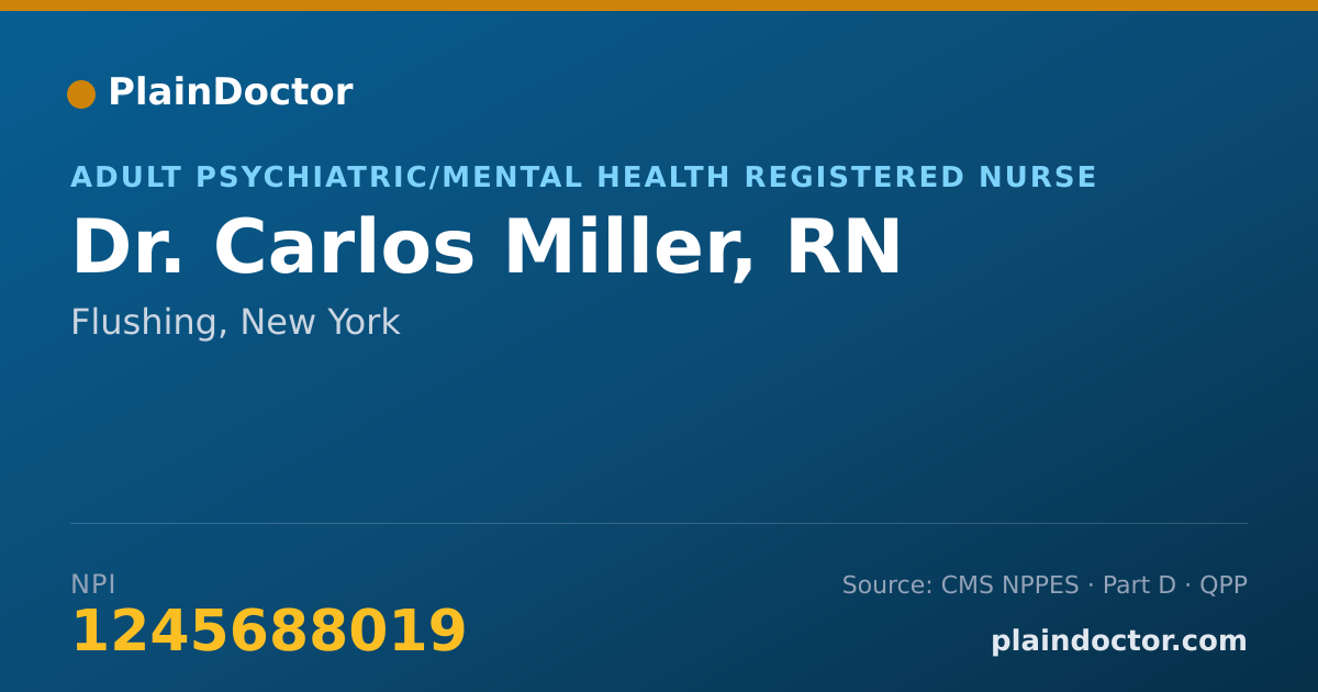 Shareable card for Carlos Miller, RN - Adult Psychiatric/Mental Health Registered Nurse, Flushing, NY