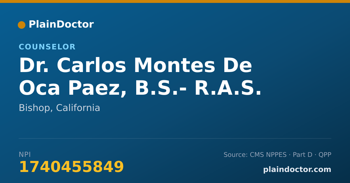 Shareable card for Carlos Montes De Oca Paez, B.S.- R.A.S. - Counselor, Bishop, CA