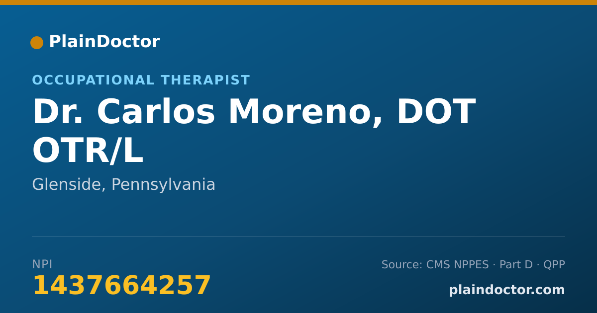 Shareable card for Carlos Moreno, DOT OTR/L - Occupational Therapist, Glenside, PA