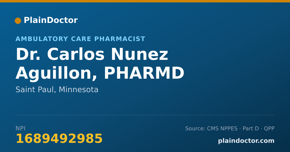Shareable card for Carlos Nunez Aguillon, PHARMD - Ambulatory Care Pharmacist, Saint Paul, MN