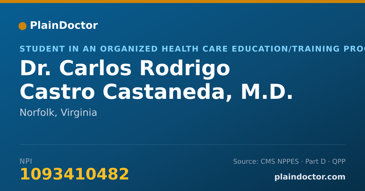 Shareable card for Carlos Rodrigo Castro Castaneda, M.D. - Student in an Organized Health Care Education/Training Program, Norfolk, VA