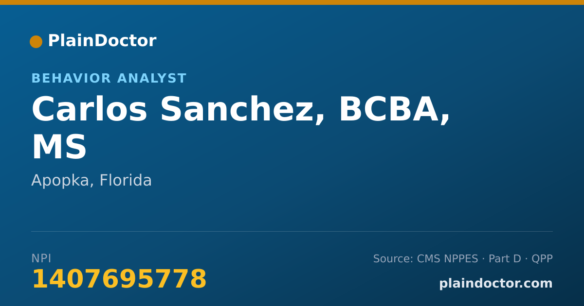 Shareable card for Carlos Sanchez, BCBA, MS - Behavior Analyst, Apopka, FL